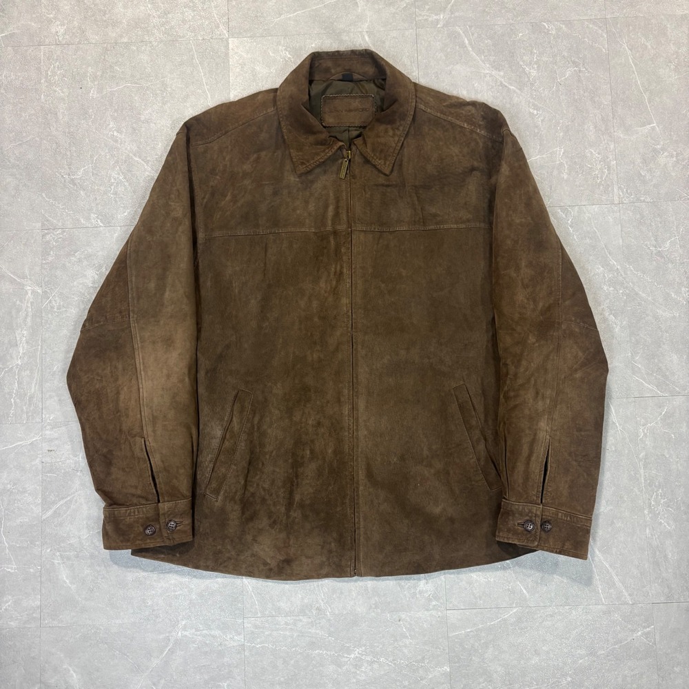 John Ashford Mens XL Brown Suede Leather Full Zip Jacket Classic Bomber Coat